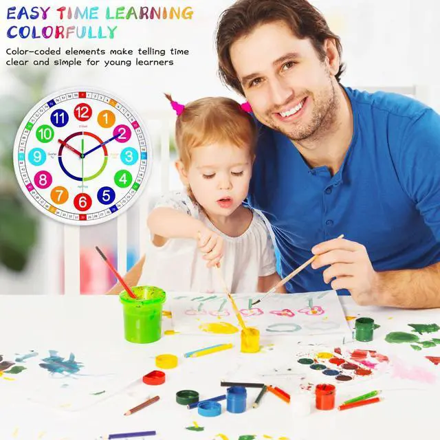 Alt view image 3 of 7 - Kids Wall Clock - Non-Ticking, Battery Operated Time Teaching Clock for Kids, Ideal for Childrens Bedrooms, Playrooms, and Stylish Home Décor White, 8 Inch
