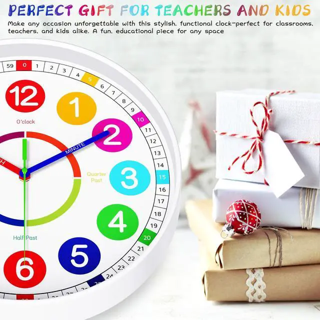 Alt view image 5 of 7 - Kids Wall Clock - Non-Ticking, Battery Operated Time Teaching Clock for Kids, Ideal for Childrens Bedrooms, Playrooms, and Stylish Home Décor White, 8 Inch