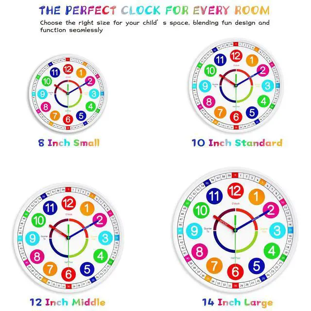 Alt view image 6 of 7 - Kids Wall Clock - Non-Ticking, Battery Operated Time Teaching Clock for Kids, Ideal for Childrens Bedrooms, Playrooms, and Stylish Home Décor White, 8 Inch