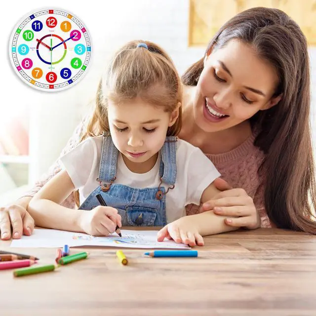 Alt view image 7 of 7 - Kids Wall Clock - Non-Ticking, Battery Operated Time Teaching Clock for Kids, Ideal for Childrens Bedrooms, Playrooms, and Stylish Home Décor White, 8 Inch