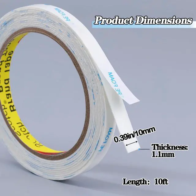 Alt view image 3 of 7 - Double Sided Tape Heavy Duty, 0.5in×10ft Picture Hanging Strips for Posters, Removable Waterproof No Wall Damage Foam Tape, Adhesive Mounting Tape for Paint Wall