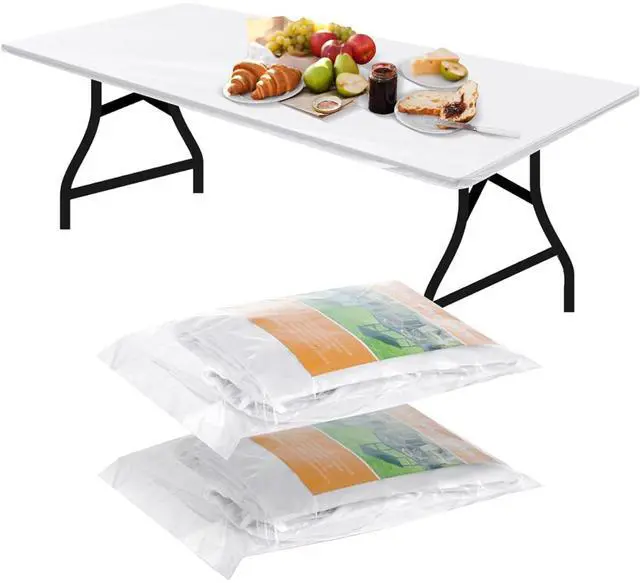Main image of 2 Pcs Plastic Table Cloths 72" x 30" Disposable for Fall Parties Picnic Table Covers with Elastic Fitted Elastic Cover Rectangle Waterproof for Thanks Giving Camping(White)