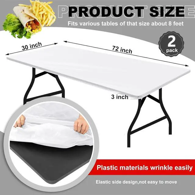 Alt view image 2 of 6 - 2 Pcs Plastic Table Cloths 72" x 30" Disposable for Fall Parties Picnic Table Covers with Elastic Fitted Elastic Cover Rectangle Waterproof for Thanks Giving Camping(White)