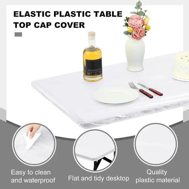 Alt view image 3 of 6 - 2 Pcs Plastic Table Cloths 72" x 30" Disposable for Fall Parties Picnic Table Covers with Elastic Fitted Elastic Cover Rectangle Waterproof for Thanks Giving Camping(White)