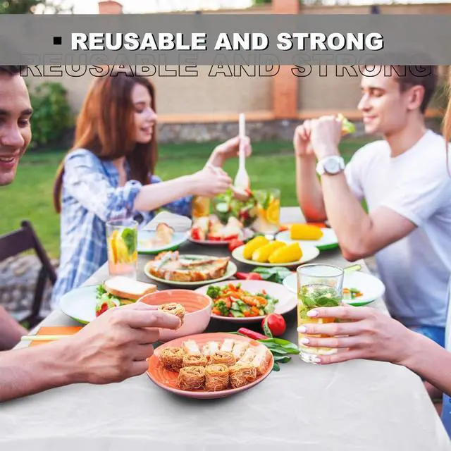Alt view image 5 of 6 - 2 Pcs Plastic Table Cloths 72" x 30" Disposable for Fall Parties Picnic Table Covers with Elastic Fitted Elastic Cover Rectangle Waterproof for Thanks Giving Camping(White)