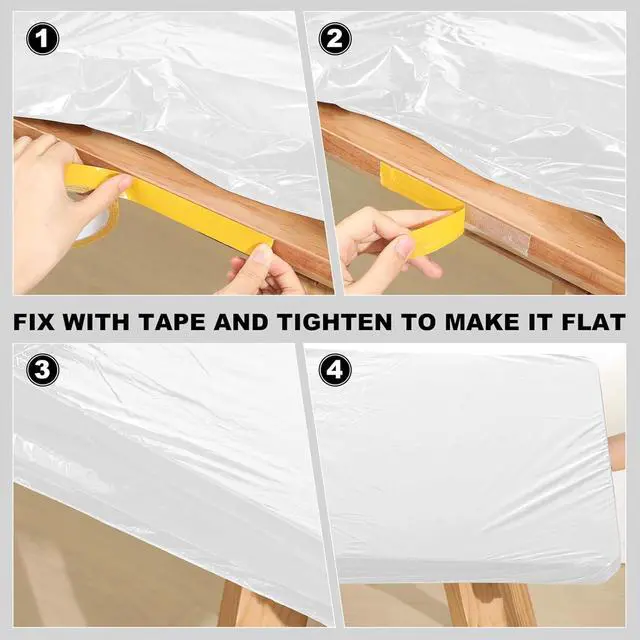Alt view image 4 of 6 - 2 Pcs Plastic Table Cloths 72" x 30" Disposable for Fall Parties Picnic Table Covers with Elastic Fitted Elastic Cover Rectangle Waterproof for Thanks Giving Camping(White)