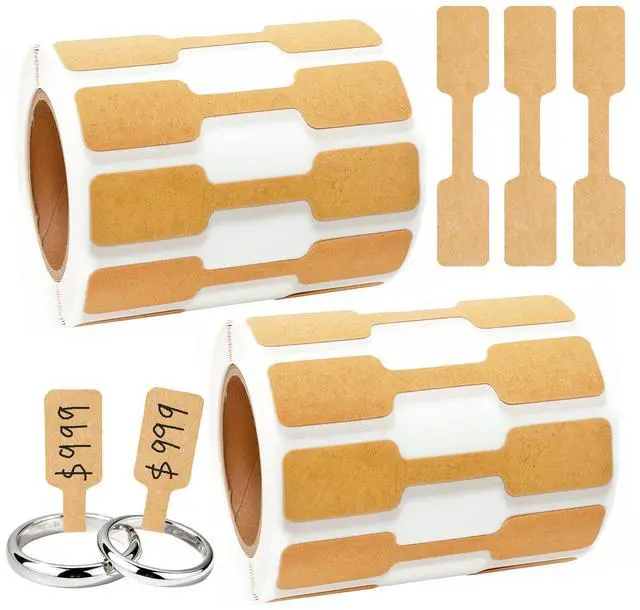 Main image of 1000 PCS Blank Jewelry Price Tags Stickers Roll, Self Adhesive Easy Peel Off Rectangle Shape Price Identify Labels for Bracelet Necklace Earring Ring Clothing Display (Brown)