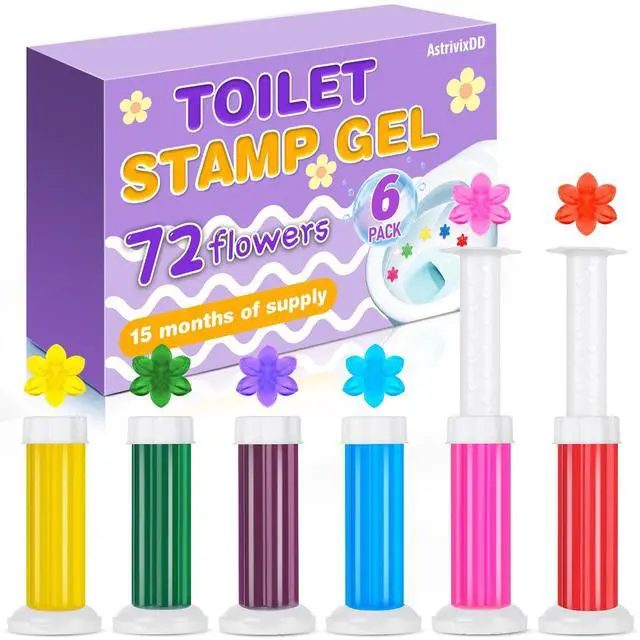 Main image of 6 Pack Toilet Gel Stamp, 72 Stamps 6 Kinds of Scent Toilet Bowl Cleaner Gel, Long-Lasting Flowers Shaped Bathroom Freshener, Keeps Toilet Fresh Fragrant and Clean