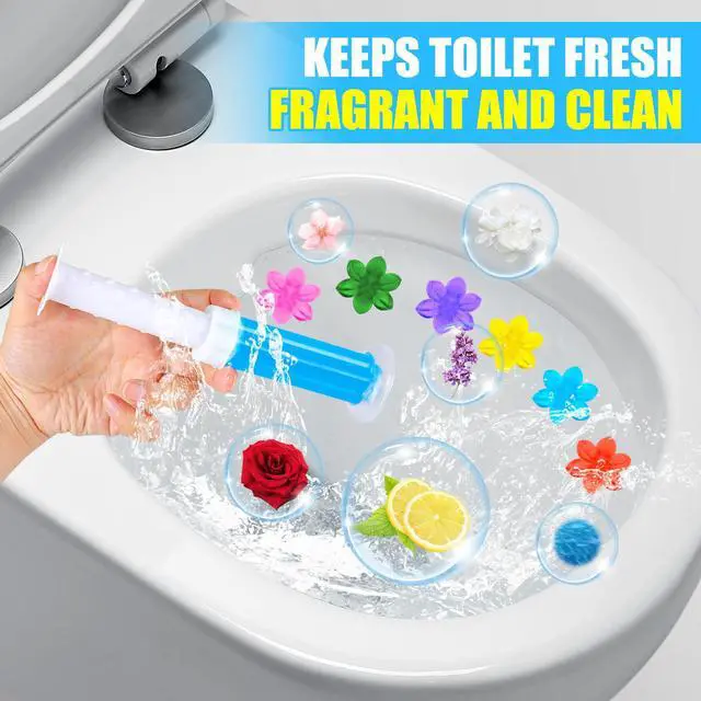 Alt view image 2 of 7 - 6 Pack Toilet Gel Stamp, 72 Stamps 6 Kinds of Scent Toilet Bowl Cleaner Gel, Long-Lasting Flowers Shaped Bathroom Freshener, Keeps Toilet Fresh Fragrant and Clean