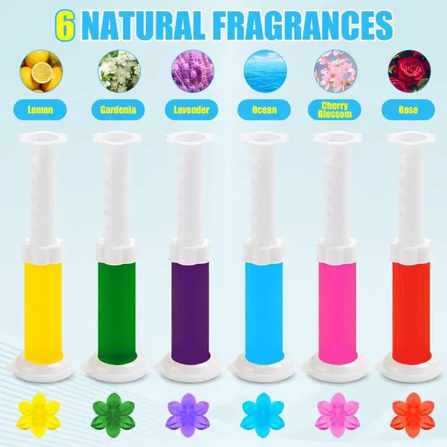 Alt view image 3 of 7 - 6 Pack Toilet Gel Stamp, 72 Stamps 6 Kinds of Scent Toilet Bowl Cleaner Gel, Long-Lasting Flowers Shaped Bathroom Freshener, Keeps Toilet Fresh Fragrant and Clean
