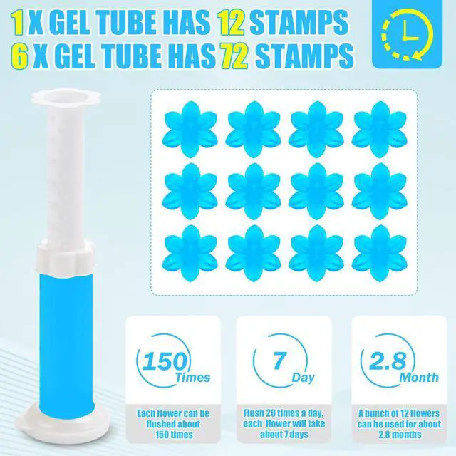 Alt view image 4 of 7 - 6 Pack Toilet Gel Stamp, 72 Stamps 6 Kinds of Scent Toilet Bowl Cleaner Gel, Long-Lasting Flowers Shaped Bathroom Freshener, Keeps Toilet Fresh Fragrant and Clean