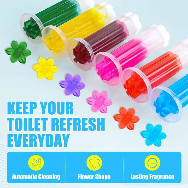 Alt view image 7 of 7 - 6 Pack Toilet Gel Stamp, 72 Stamps 6 Kinds of Scent Toilet Bowl Cleaner Gel, Long-Lasting Flowers Shaped Bathroom Freshener, Keeps Toilet Fresh Fragrant and Clean