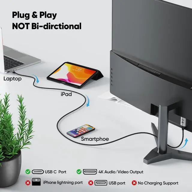 Alt view image 7 of 7 - USB C to HDMI Cable Short 1.5FT, 4K USBC to HDMI Cable (Thunderbolt 3/4/5 Compatible), Type C to HDMI Cord for iPhone 16/15/ Galaxy S25/MacBook Pro Air/Mac mini 2024/iPad Pro/Pixel/Surface Pro