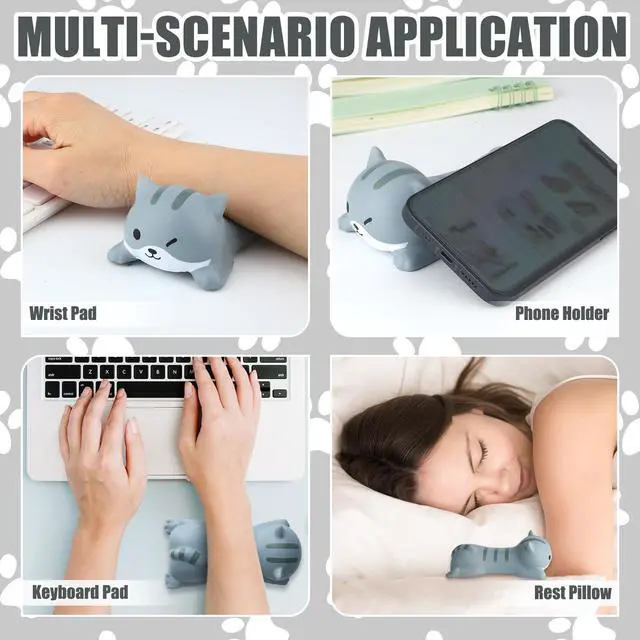 Alt view image 4 of 7 - 2 Pack Cat Wrist Rest for Mouse, Slow Rising PU Foam Ergonomic Wrist Support Pad, Cute Desk Accessories for Women, Non Slip Mouse Pad Cushion for Office & Gaming