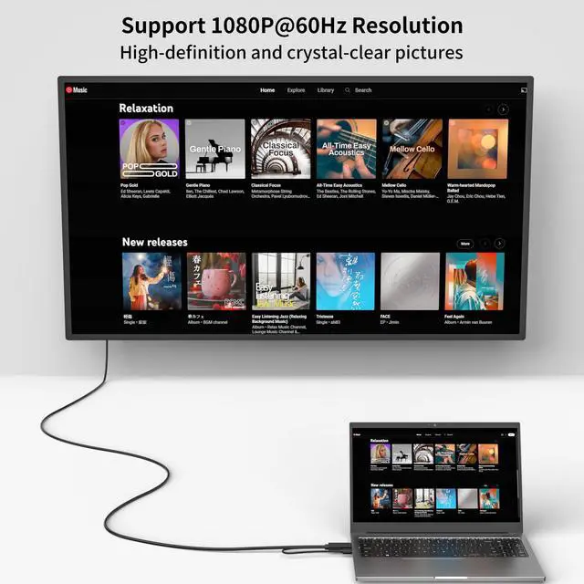 Alt view image 6 of 7 - HDMI to VGA Cable 6FT, Uni-Directional HDMI to VGA Cable with USB Power(Male to Male), Compatible for Mac mini, MacBook Pro, Blu-ray Player, Computer, Desktop, Laptop, PC, Monitor, Projector, HDTV