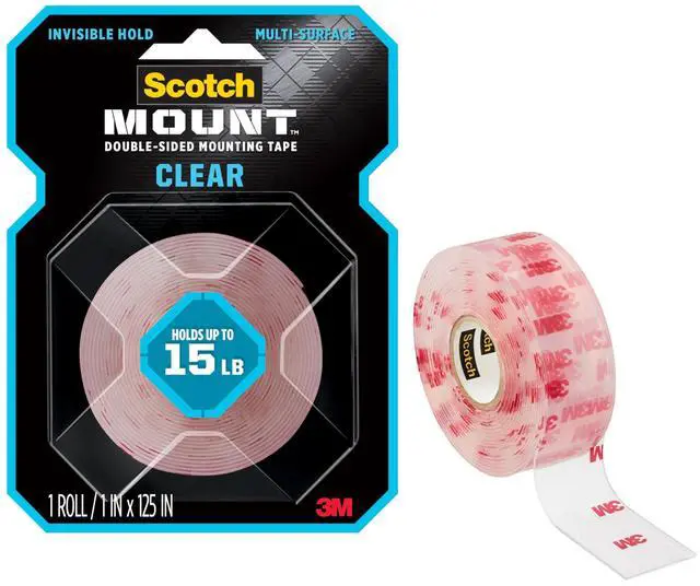 Main image of Double Sided Tape, Clear Mounting Tape, 1 Roll Adhesive Tape, 1 in x 125 in (10.4 ft), Holds Up to 15 Lbs., Features 3M Industrial Adhesive, Strong Permanent Bond on Contact (410H-MED-DC)