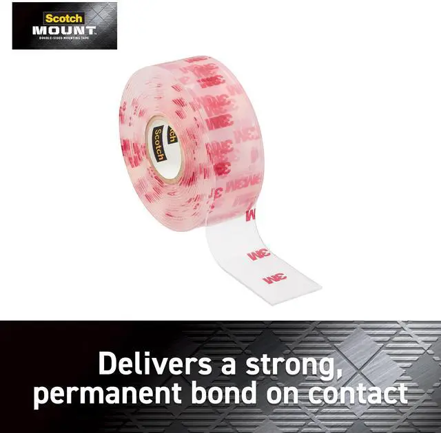 Alt view image 2 of 7 - Double Sided Tape, Clear Mounting Tape, 1 Roll Adhesive Tape, 1 in x 125 in (10.4 ft), Holds Up to 15 Lbs., Features 3M Industrial Adhesive, Strong Permanent Bond on Contact (410H-MED-DC)