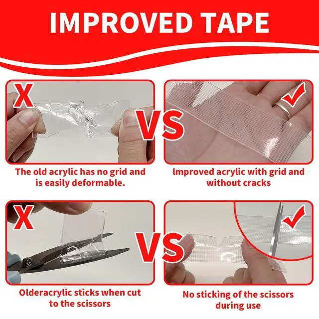 Alt view image 3 of 7 - Easy Cut Double Sided Adhesive Tape Heavy Duty with Mesh1.18 Inch x 9.85FT Strong Two Sided Mounting Tape,Removable Clear Double Sided Stick Tape for Walls/Poster/Wall Hanging/Craft