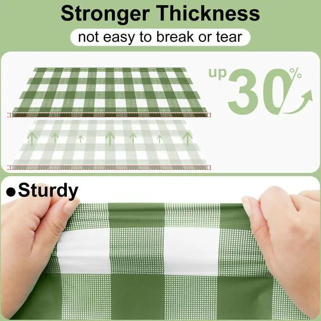 Alt view image 2 of 7 - 4 Packs Buffalo Disposable Table Cloth, 54 x 108 Inch Waterproof Plastic Tablecloth, Rectangle Sage Green and White Checkered Table Covers for Picnic, Birthday, Party, Back to School