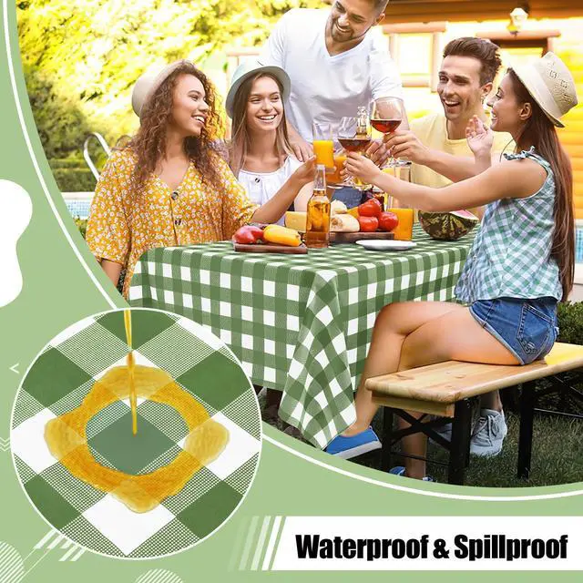 Alt view image 3 of 7 - 4 Packs Buffalo Disposable Table Cloth, 54 x 108 Inch Waterproof Plastic Tablecloth, Rectangle Sage Green and White Checkered Table Covers for Picnic, Birthday, Party, Back to School