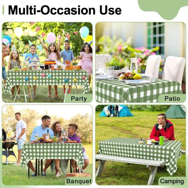 Alt view image 7 of 7 - 4 Packs Buffalo Disposable Table Cloth, 54 x 108 Inch Waterproof Plastic Tablecloth, Rectangle Sage Green and White Checkered Table Covers for Picnic, Birthday, Party, Back to School