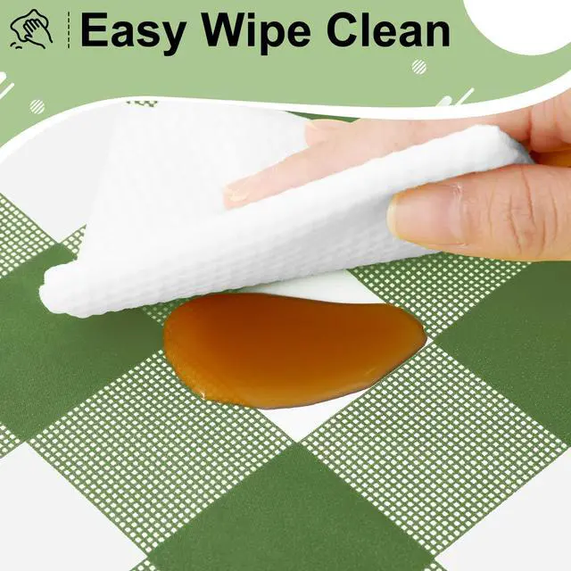 Alt view image 5 of 7 - 4 Packs Buffalo Disposable Table Cloth, 54 x 108 Inch Waterproof Plastic Tablecloth, Rectangle Sage Green and White Checkered Table Covers for Picnic, Birthday, Party, Back to School