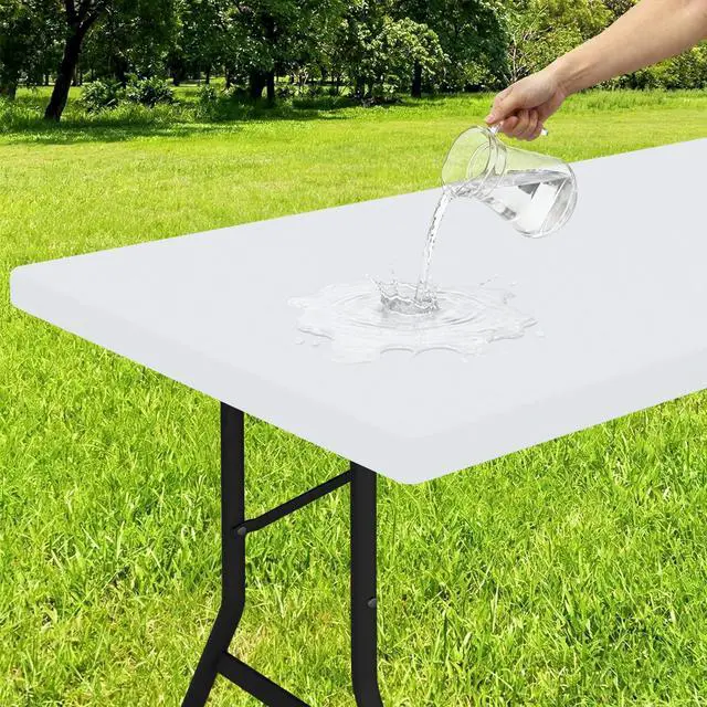 Main image of Rectangle Tablecloth, Elastic Fitted Flannel Backed Vinyl Tablecloths for 6ft Folding Tables, Waterproof Wipeable Table Covers for Indoor, Outdoor, Picnic and Camping (White, 30"x72")