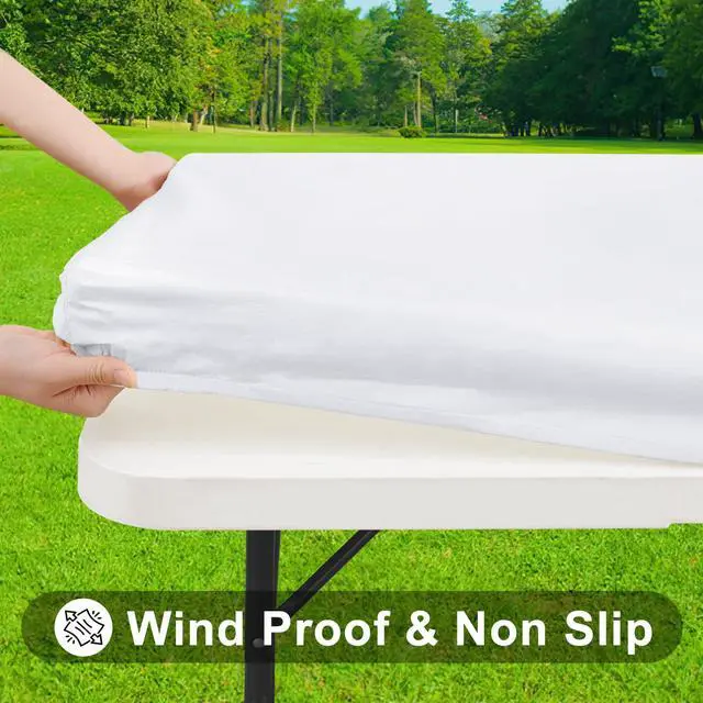 Alt view image 2 of 7 - Rectangle Tablecloth, Elastic Fitted Flannel Backed Vinyl Tablecloths for 6ft Folding Tables, Waterproof Wipeable Table Covers for Indoor, Outdoor, Picnic and Camping (White, 30"x72")