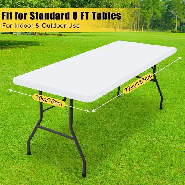 Alt view image 7 of 7 - Rectangle Tablecloth, Elastic Fitted Flannel Backed Vinyl Tablecloths for 6ft Folding Tables, Waterproof Wipeable Table Covers for Indoor, Outdoor, Picnic and Camping (White, 30"x72")