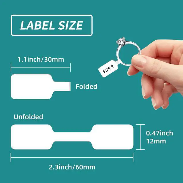 Alt view image 2 of 7 - 1000 Pcs Jewelry Price Tags Stickers Roll for Necklace Earring Price Identify, Labelchoice Rectangle Shape Self Adhesive White Blank Dumbbell Jewelry Tags Stickers for Bracelet, Ring, Clothing Display