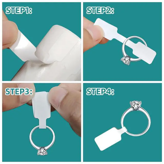 Alt view image 4 of 7 - 1000 Pcs Jewelry Price Tags Stickers Roll for Necklace Earring Price Identify, Labelchoice Rectangle Shape Self Adhesive White Blank Dumbbell Jewelry Tags Stickers for Bracelet, Ring, Clothing Display