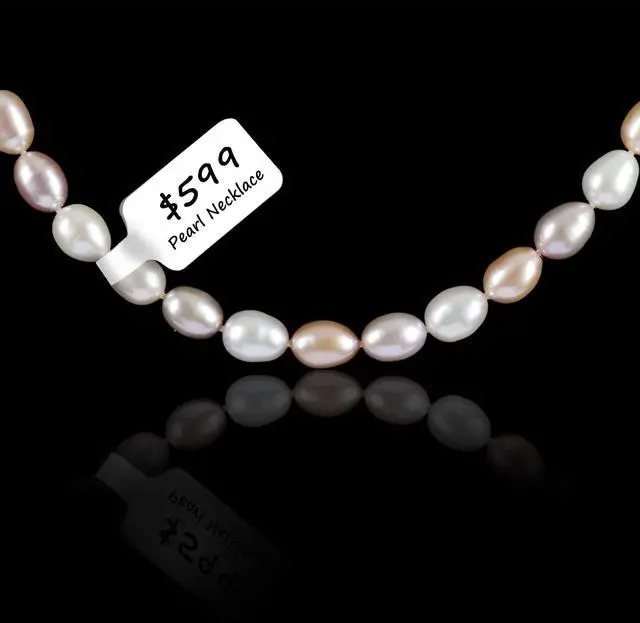 Alt view image 7 of 7 - 1000 Pcs Jewelry Price Tags Stickers Roll for Necklace Earring Price Identify, Labelchoice Rectangle Shape Self Adhesive White Blank Dumbbell Jewelry Tags Stickers for Bracelet, Ring, Clothing Display