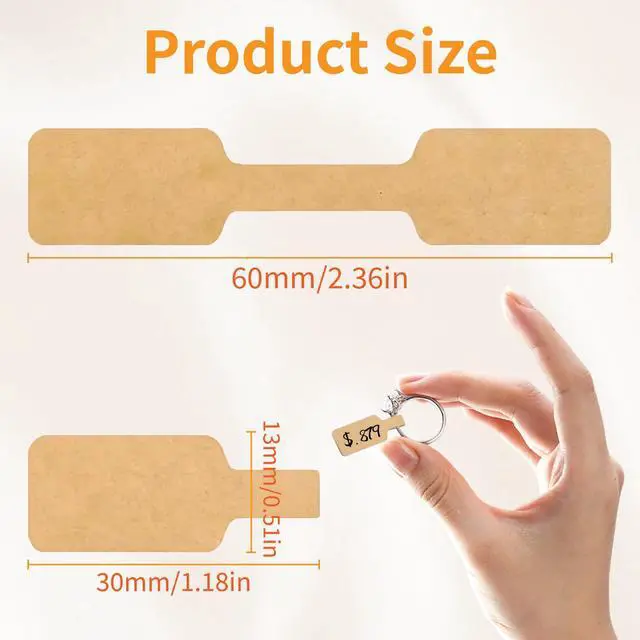 Alt view image 3 of 7 - 1500 PCS Jewelry Tags, Kraft Blank Jewelry Price Tags, Self-Adhesive Jewelry Price Tags Stickers Labels for Bracelet, Ring, Necklace, Earring Price Identify and Clothing Display