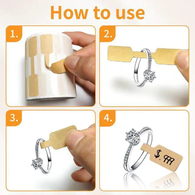 Alt view image 4 of 7 - 1500 PCS Jewelry Tags, Kraft Blank Jewelry Price Tags, Self-Adhesive Jewelry Price Tags Stickers Labels for Bracelet, Ring, Necklace, Earring Price Identify and Clothing Display