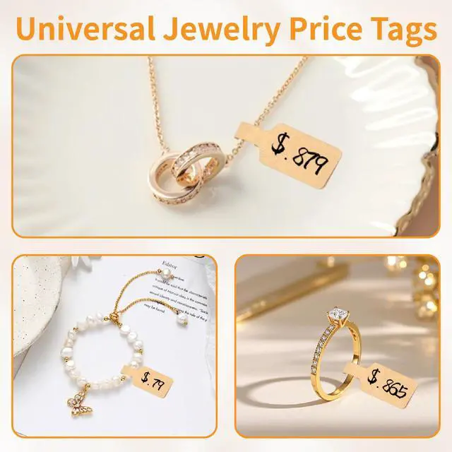 Alt view image 7 of 7 - 1500 PCS Jewelry Tags, Kraft Blank Jewelry Price Tags, Self-Adhesive Jewelry Price Tags Stickers Labels for Bracelet, Ring, Necklace, Earring Price Identify and Clothing Display