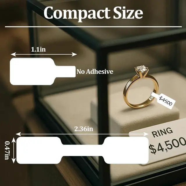 Alt view image 2 of 6 - 1500 PCS Jewelry Price Tags Stickers, Rectangular Self Adhesive Indentification Tags, Blank Waterproof Price Labels, Removable Residue-Free Labels for Display, Craft Shows of Necklace, Earring, Ring