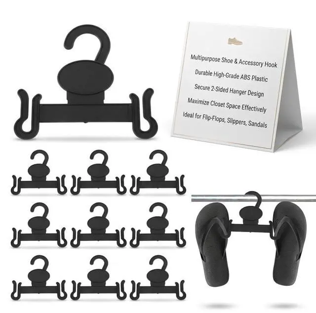 Main image of 30Pcs Plastic Slipper Hooks for Shoe Store Display Black Hanging Shoe Organizer for Sandals Retail Hangers for Closet Storage