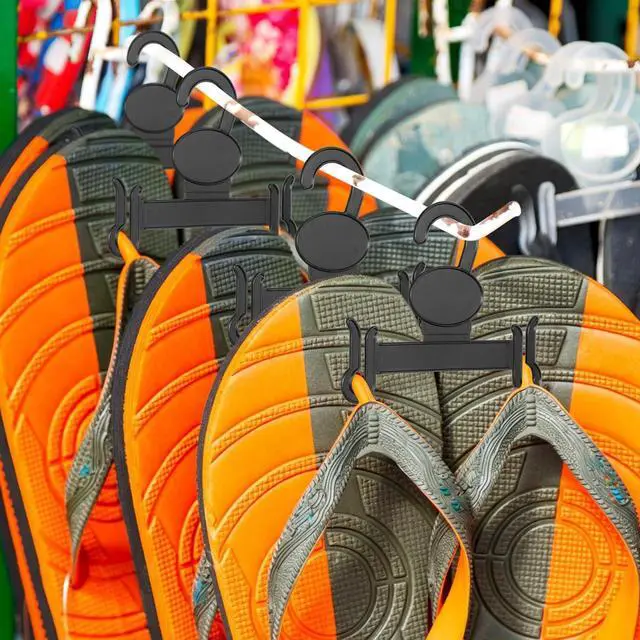 Alt view image 2 of 7 - 30Pcs Plastic Slipper Hooks for Shoe Store Display Black Hanging Shoe Organizer for Sandals Retail Hangers for Closet Storage