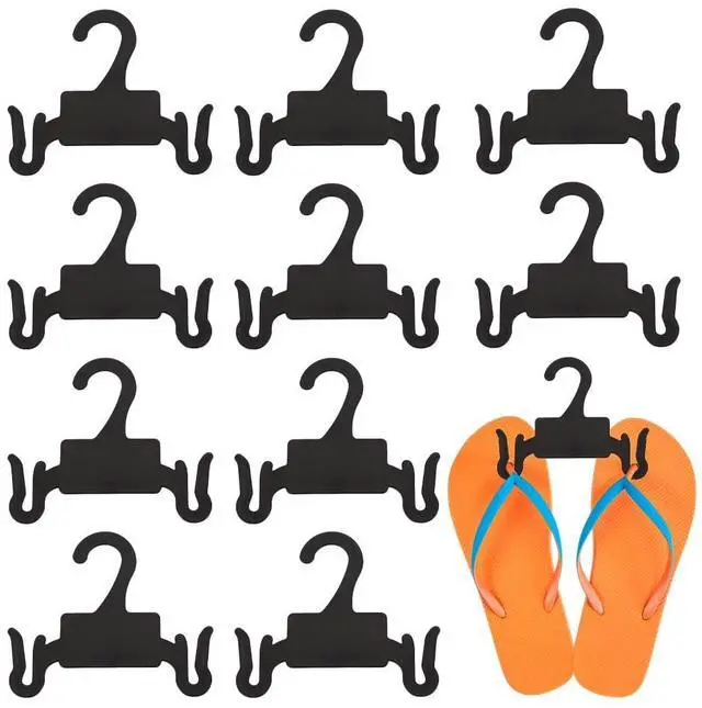 Main image of 10Pcs Plastic Sandal Hangers, 4.4x3.7Inch Black Slipper Holder, Shoe Rack for Flip Flops, Small Shoe Hooks Hanging Rack, Shoe Clothes Scarf Holders, Retail Beach Shop Display Home Storage