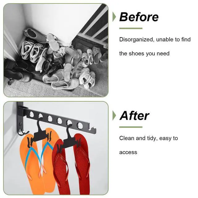 Alt view image 4 of 7 - 10Pcs Plastic Sandal Hangers, 4.4x3.7Inch Black Slipper Holder, Shoe Rack for Flip Flops, Small Shoe Hooks Hanging Rack, Shoe Clothes Scarf Holders, Retail Beach Shop Display Home Storage