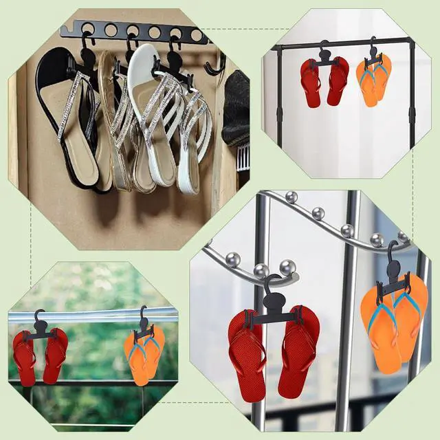 Alt view image 6 of 7 - 10Pcs Plastic Sandal Hangers, 4.4x3.7Inch Black Slipper Holder, Shoe Rack for Flip Flops, Small Shoe Hooks Hanging Rack, Shoe Clothes Scarf Holders, Retail Beach Shop Display Home Storage