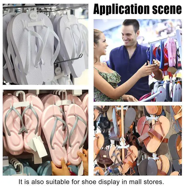 Alt view image 7 of 7 - 10Pcs Plastic Sandal Hangers, 4.4x3.7Inch Black Slipper Holder, Shoe Rack for Flip Flops, Small Shoe Hooks Hanging Rack, Shoe Clothes Scarf Holders, Retail Beach Shop Display Home Storage
