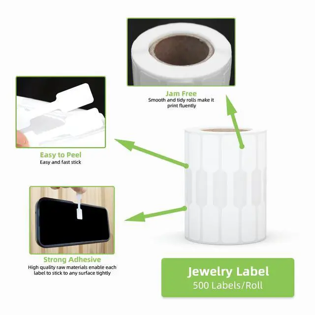 Alt view image 3 of 7 - Jewelry Tags Price Tags Stickers, Rings Tags Glossy Self Adhesive White Blank Price Tags for Jewelry, Bracelet, Ring, Necklace, Earring, Clothing Display (2 Roll, 500 Labels/Roll)