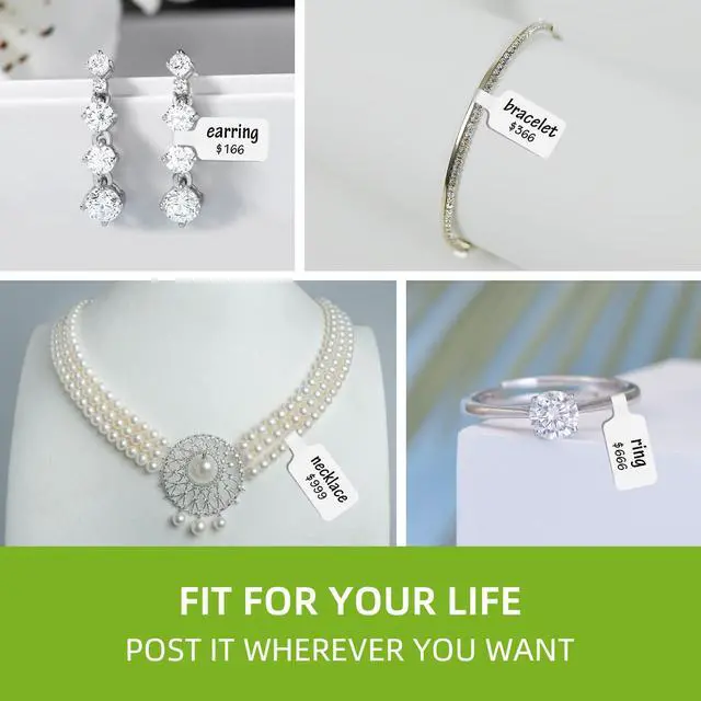 Alt view image 5 of 7 - Jewelry Tags Price Tags Stickers, Rings Tags Glossy Self Adhesive White Blank Price Tags for Jewelry, Bracelet, Ring, Necklace, Earring, Clothing Display (2 Roll, 500 Labels/Roll)