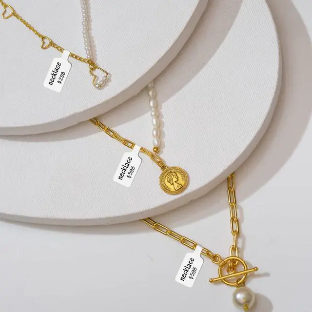 Alt view image 7 of 7 - Jewelry Tags Price Tags Stickers, Rings Tags Glossy Self Adhesive White Blank Price Tags for Jewelry, Bracelet, Ring, Necklace, Earring, Clothing Display (2 Roll, 500 Labels/Roll)