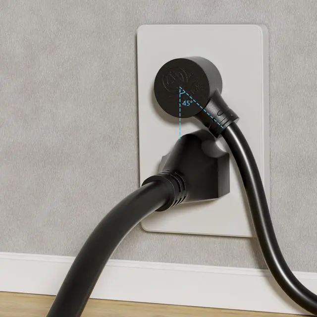Alt view image 2 of 7 - Cord 6 FT, 3 Prong Extension Power Cord, 45 Degree Plug Design, 16/3 Gauge Flexible Cold, 13A 1625W 16AWG, Save Space 3 Prong Electric Cord, ETL, Black Cable with 25 Cable Ties
