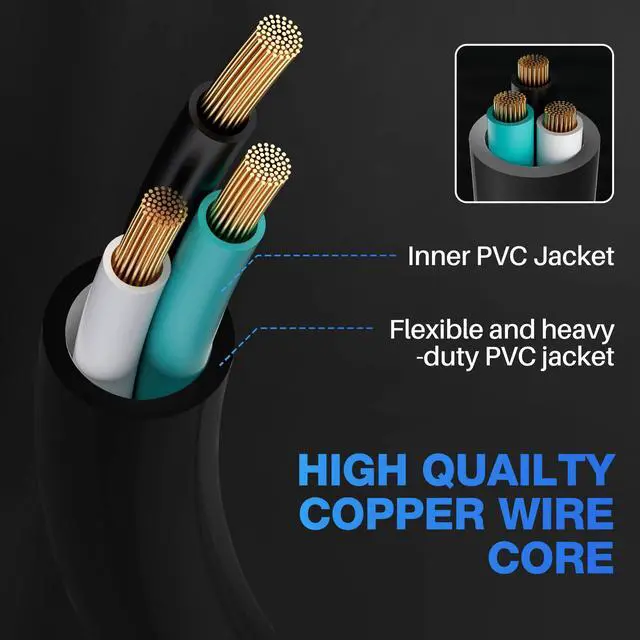Alt view image 5 of 7 - Cord 6 FT, 3 Prong Extension Power Cord, 45 Degree Plug Design, 16/3 Gauge Flexible Cold, 13A 1625W 16AWG, Save Space 3 Prong Electric Cord, ETL, Black Cable with 25 Cable Ties