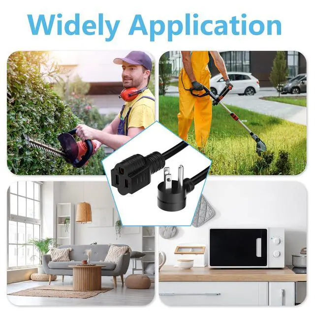 Alt view image 6 of 7 - Cord 6 FT, 3 Prong Extension Power Cord, 45 Degree Plug Design, 16/3 Gauge Flexible Cold, 13A 1625W 16AWG, Save Space 3 Prong Electric Cord, ETL, Black Cable with 25 Cable Ties