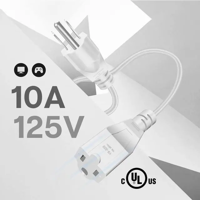 Alt view image 2 of 7 - Power Extension Cord Cable Strip (10 FT) - 3 Prong Extension Cord for Outdoor & Indoor - Three Prong AC Power Extender Cable Wire Connector NEMA 5-15R to NEMA 5-15P, White