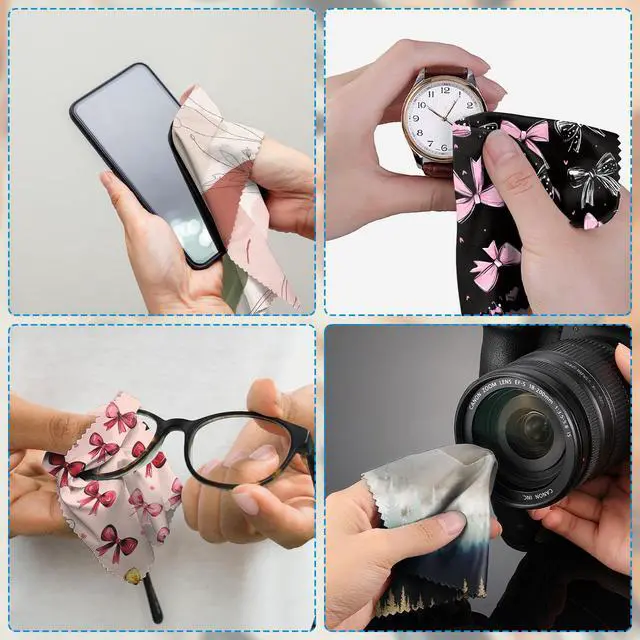 Alt view image 6 of 7 - 6 PCS Glasses Cleaning Cloth Eyeglass Lens Cleaning Cloth Eyeglasses Wipes Microfiber Reusable Soft for Phone Screens Camera Unisex Women Girls Cute Aesthetic (6.3"x6.3")-Pink Bowknot